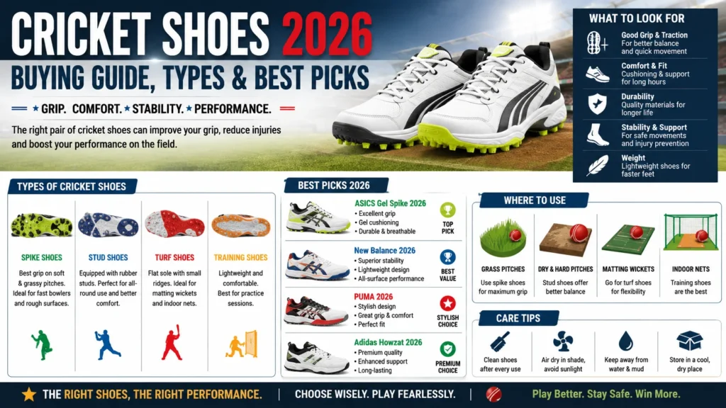 Cricket Shoes 2026 | Buying Guide, Types & Best Picks