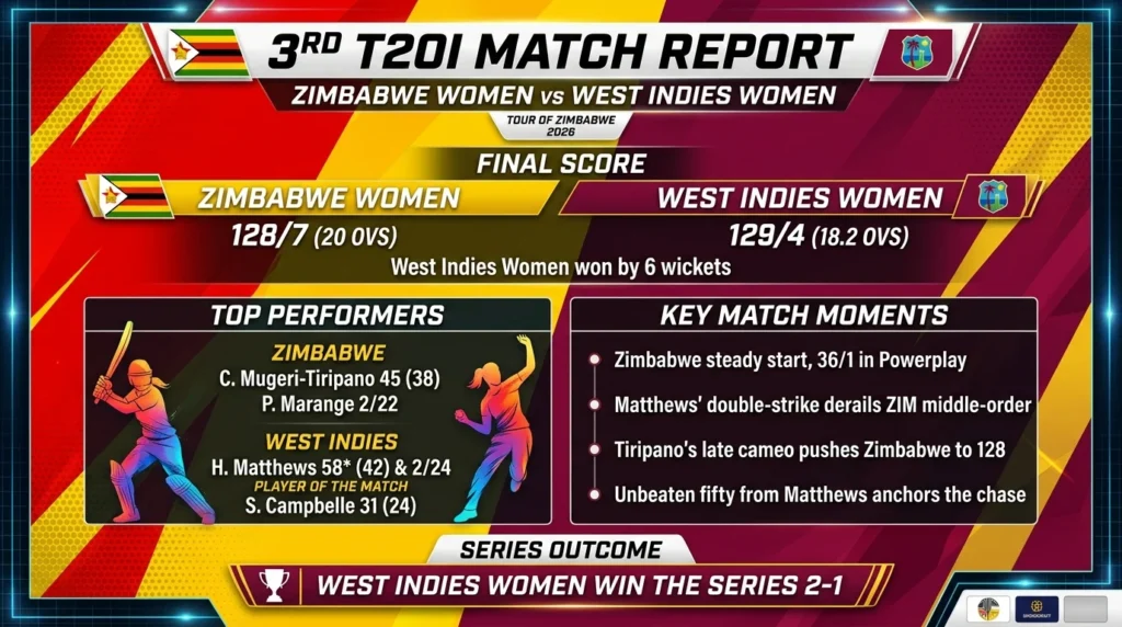 Zimbabwe Women vs West Indies Women 3rd T20I 2026